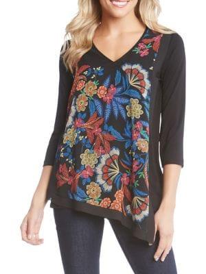 Karen Kane Asymmetric Contrast Sheer Top