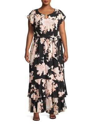 Calvin Klein Plus Floral Chiffon Maxi Dress