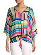 Spense Printed Tie-front Blouse