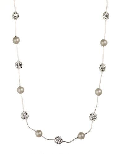 Anne Klein Silvertone Necklace With Faux Pearl And Pave Crystal Accents