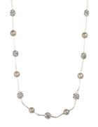 Anne Klein Silvertone Necklace With Faux Pearl And Pave Crystal Accents