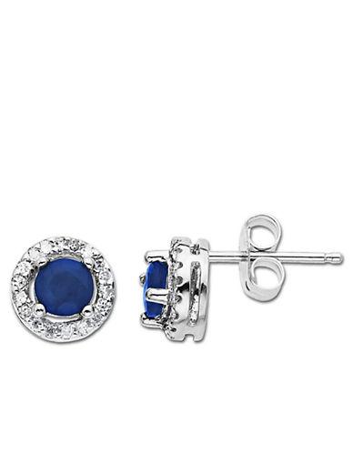 Lord & Taylor Sapphire And Diamond Earrings In 14 Kt. White Gold .1 Ct. T.w.