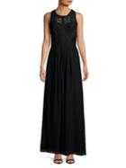 Betsy & Adam Sleeveless Lace-embroidered Gown