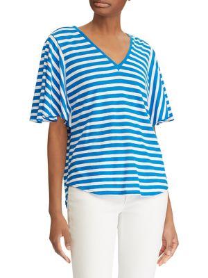 Lauren Ralph Lauren Striped Linen-blend Jersey Top