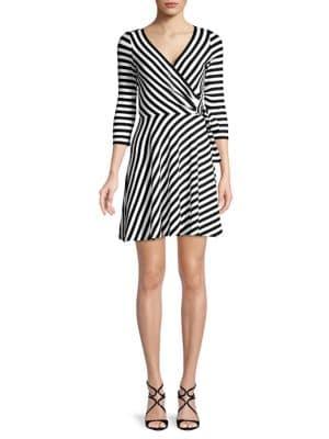 Bailey 44 Ribbed Faux-wrap Striped Dress