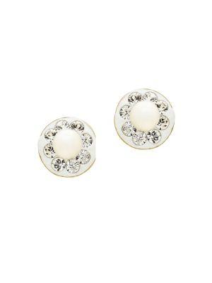 Lord & Taylor Pearl, Swarovski Crystal And 14k Yellow Gold Stud Earrings