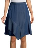 H Halston Asymmetrical Flounce Above-the-knee Skirt