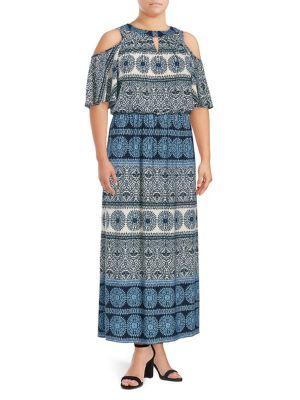 London Times Plus Graphic Cold-shoulder Dress
