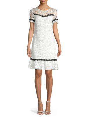 Karl Lagerfeld Paris Short Sleeve Lace Shift Dress