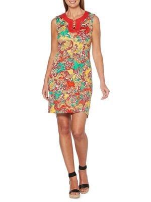 Rafaella Petite Paisley Embellished Splitneck Sheath Dress