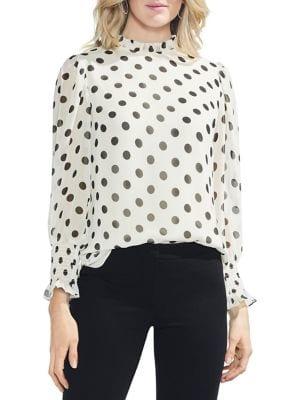 Vince Camuto Shirred Ruffle Polka-dot Blouse