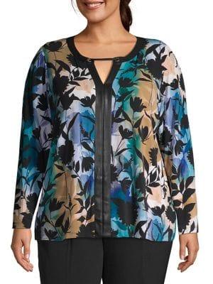 Calvin Klein Plus Long-sleeve Split V-neck Top