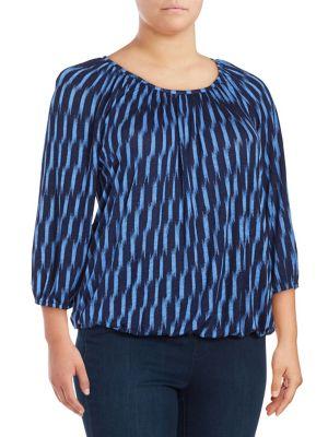 Michael Michael Kors Plus Printed Long-sleeve Peasant Blouse