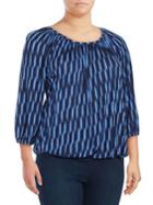 Michael Michael Kors Plus Printed Long-sleeve Peasant Blouse