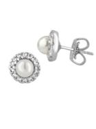 Majorica 5mm White Pearl & Sterling Silver Halo Stud Earrings