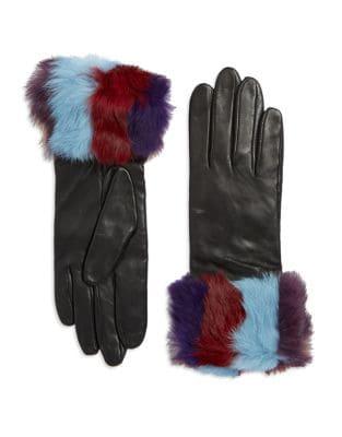Lord & Taylor Rabbit Fur Cuff Leather Gloves