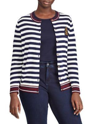 Lauren Ralph Lauren Plus Striped Button Front Cardigan