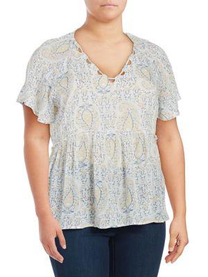 Lucky Brand Plus Paisley Flutter Top