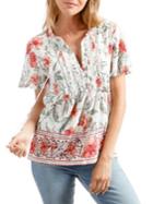 Lucky Brand Drawstring Floral Top