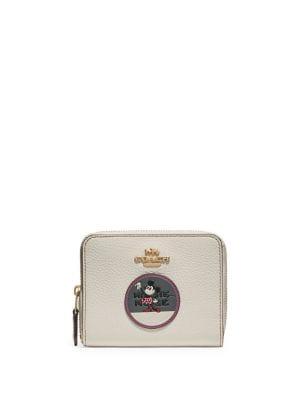 Disney X Coach Small Boxed Minnie Mouse Zip-around Leather Wallet With Patches