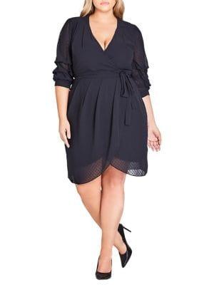 City Chic Plus Dobby Ruffle Belted Wrap Dress
