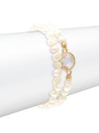 Design Lab Goldtone And Faux Pearl 2-row Bracelet