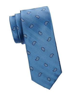 Black Brown Herringbone And Paisley Silk Tie