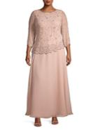 J Kara Plus Asymmetrical Embellished Evening Gown