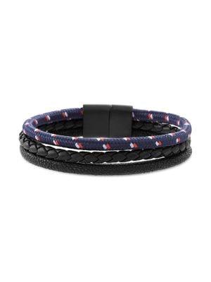 Lord & Taylor Stainless Steel & Leather Multi-strand Bracelet