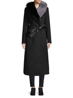 1 Madison Fox Fur-trim Long Wrap Coat