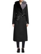 1 Madison Fox Fur-trim Long Wrap Coat