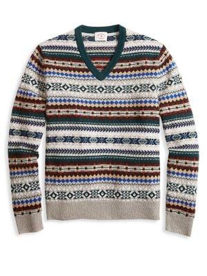 Brooks Brothers Red Fleece Fair Isle V-neck Sweater