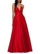 Betsy & Adam Satin Strapless Gown