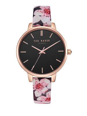 Ted Baker London Kate Floral Leather-strap Watch