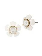 Miriam Haskell Vintage Floral White Daisy Crystal Stud Earrings