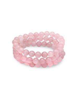 Lord & Taylor Sterling Silver And Rose Quartz Three-row Bracelet