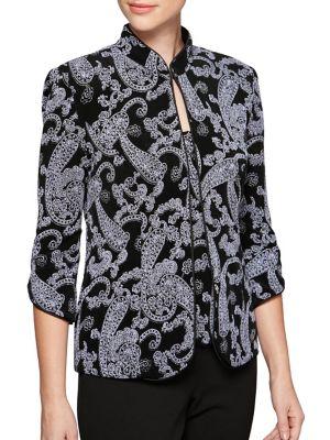 Alex Evenings Two-piece Mandarin Collar Jacket And Printed Tank Top