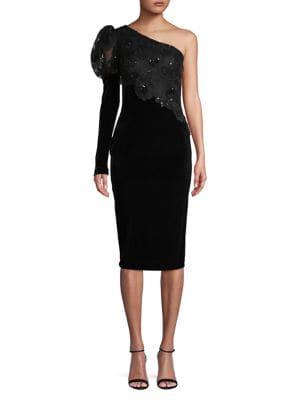 Nicole Bakti Embellished One-shoulder Sheath Dress