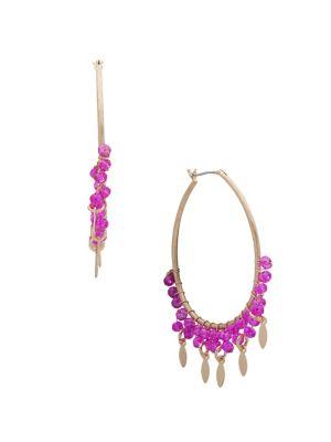Lonna & Lilly Goldtone And Glass Stone Beaded Hoop Earrings