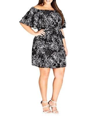 City Chic Plus Floral Flutter Dress