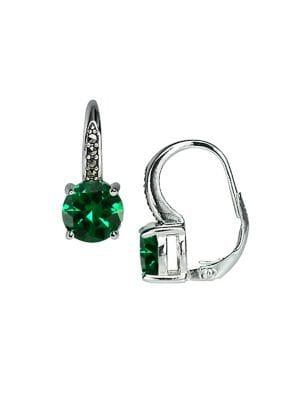 Lord & Taylor Marcasite And Created Emerald Drop Earrings