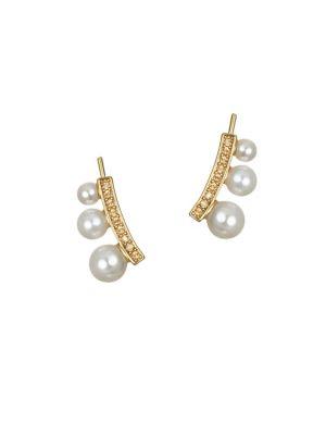 Karl Lagerfeld Paris Faux Pearl, Swarovski Crystal And Crystal Crawler Earrings