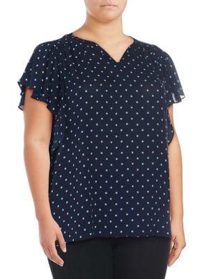 Vince Camuto Plus Dotted Flutter-sleeve Blouse