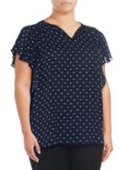 Vince Camuto Plus Dotted Flutter-sleeve Blouse