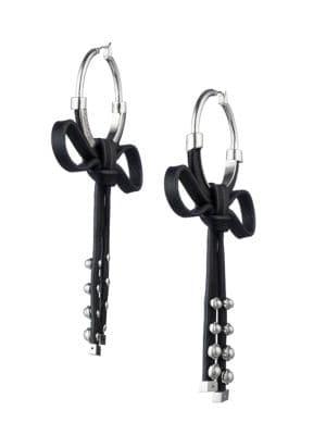 Carolee Dita Small Leather Bow Hoop Earrings