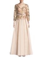Adrianna Papell Floral-embroidered Taffeta Dress