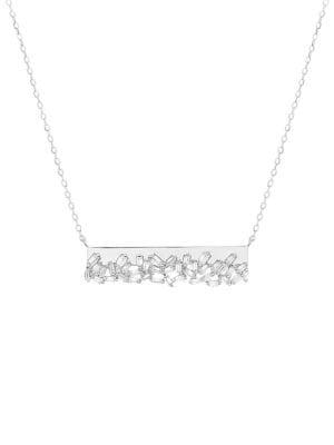 Lord & Taylor 925 Sterling Silver & White Crystal Encrusted Bar Station Chain Necklace