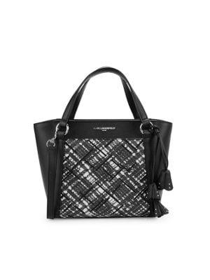 Karl Lagerfeld Paris Tweed-print Faux Leather Satchel
