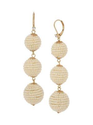 Miriam Haskell Woven Pearl Beaded Ball Triple Drop Earrings