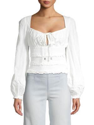 Free People Lolita Smocked Tie Long Sleeve Blouse